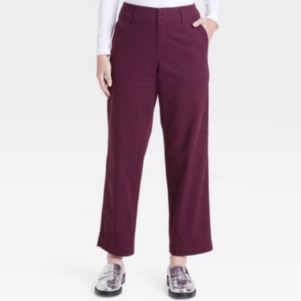 A New Day High Rise Straight Fit Ankle Pants Womens 10 Burgundy Stretchy Nwpt